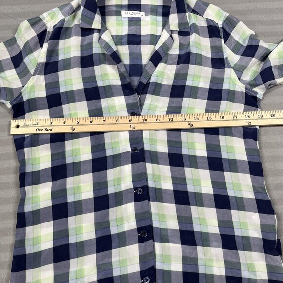 Equipment Femme Shirt Womens Small Petite Blue Green Plaid 100% Silk Button Up - Picture 5 of 8